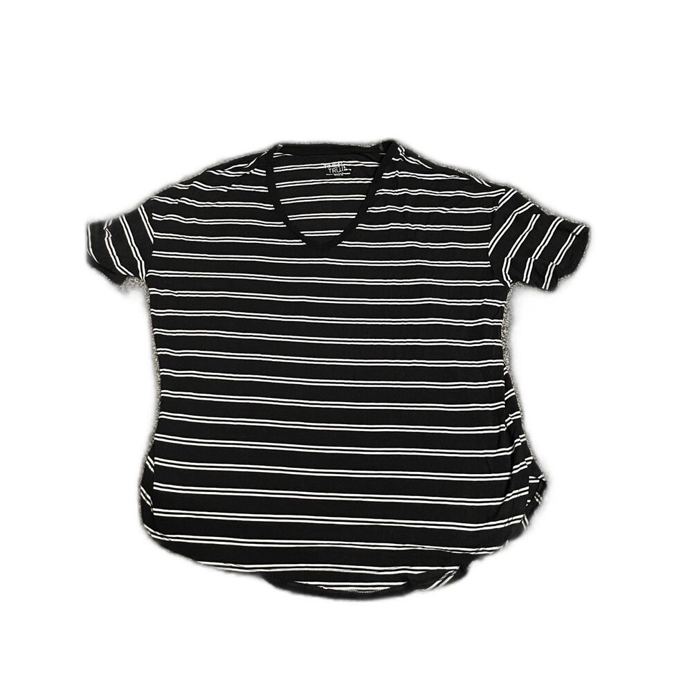 Time and Tru black and white striped v-neck short sleeve tunic shirt L